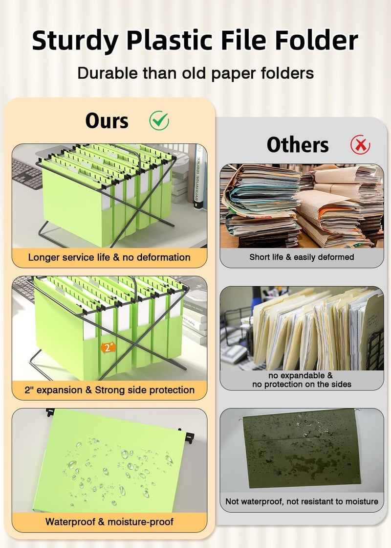 SHUTEX Extra Capacity Plastic Hanging File Folders,12 Pack Reinforced Hang Folder,Heavy Duty 2'' Expansion,Filing Cabinet Folders Letter Size with tabs for Bulk Files/Medical Charts(Mustard Green) - Image 3